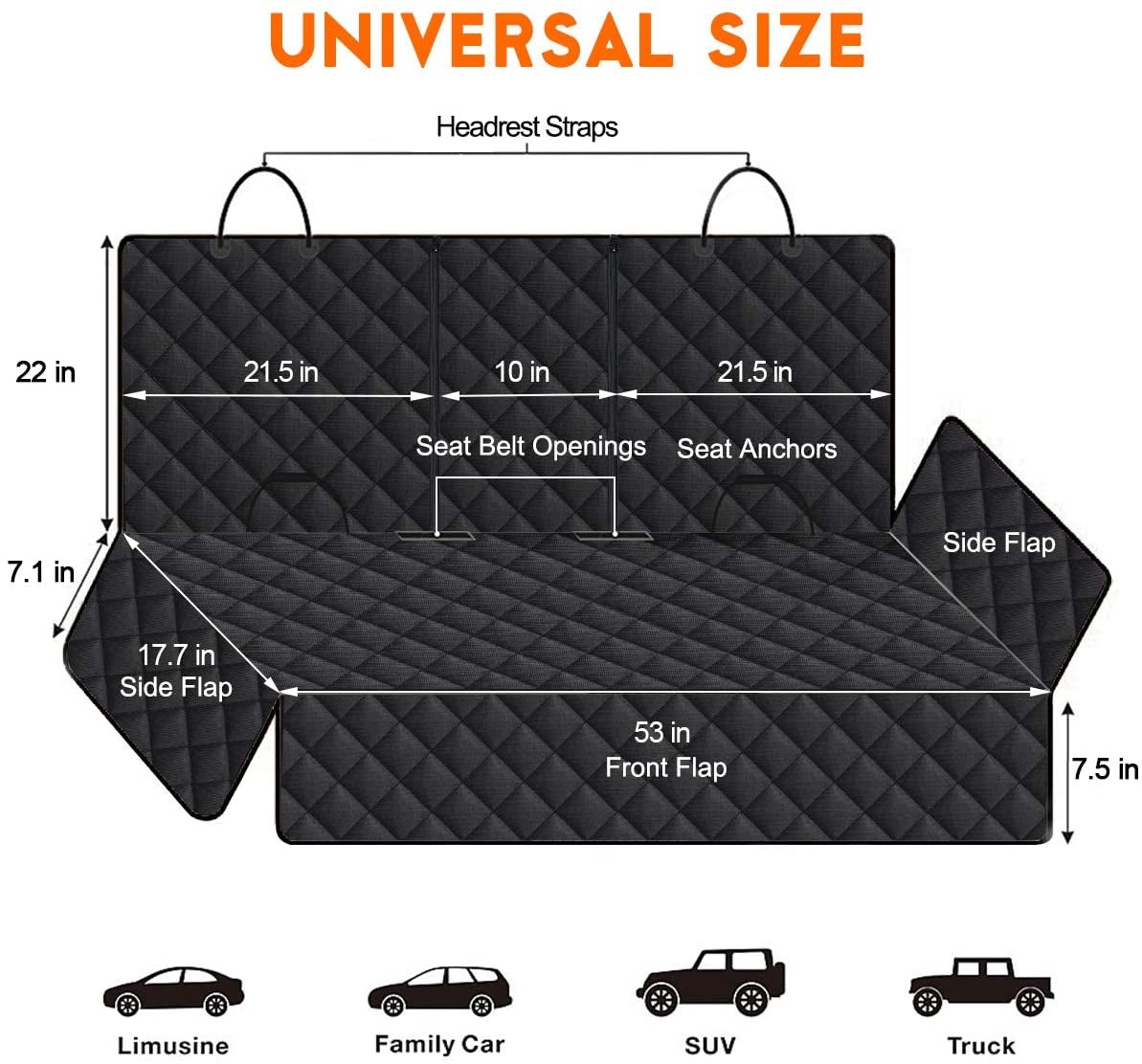 Dog Car Seat Cover - Waterproof and Durable Back Seat Protector for Pets, Compatible with Most Cars, SUVs, and Trucks (53” Width) - Black