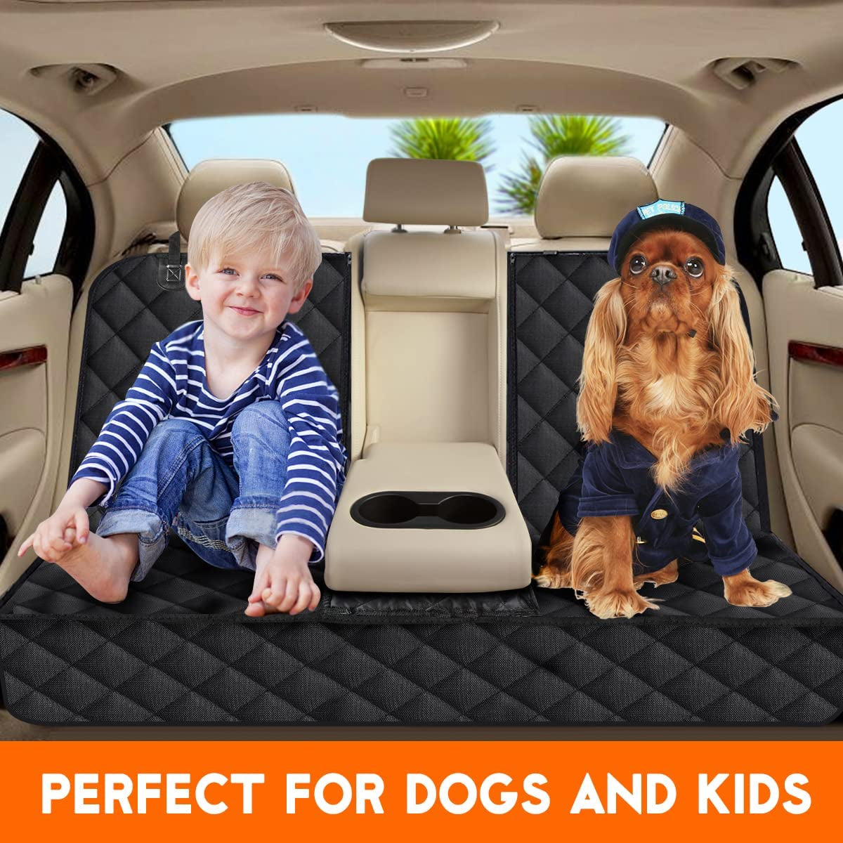 Dog Car Seat Cover - Waterproof and Durable Back Seat Protector for Pets, Compatible with Most Cars, SUVs, and Trucks (53” Width) - Black