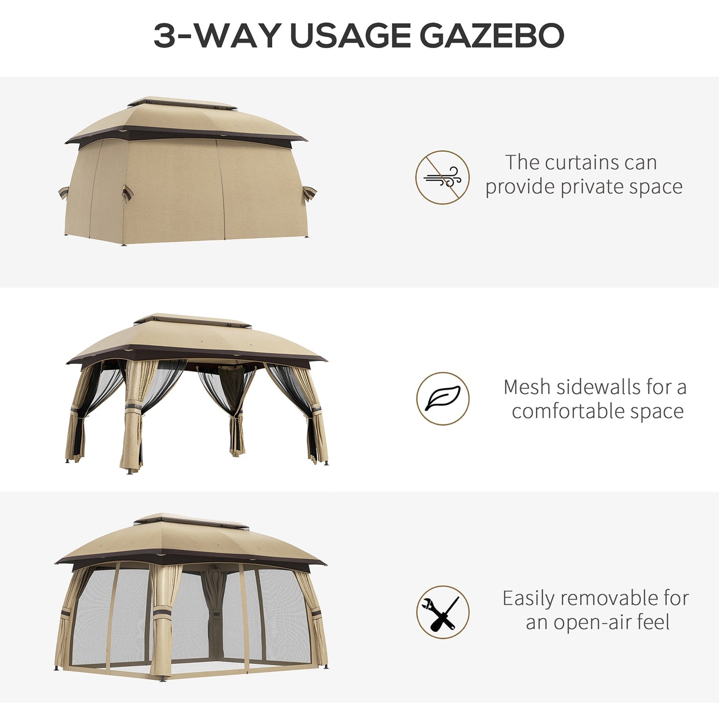 9.83-Ft X 13-Ft Outdoor Gazebo Canopy Shelter with Netting Beige Gazebo with Soft Top Roof