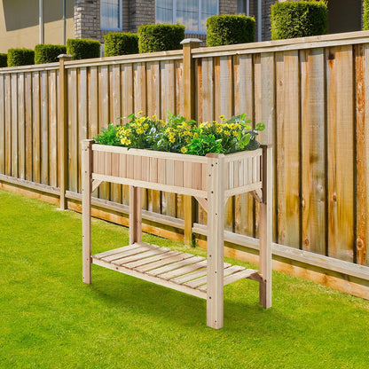 Raised Garden Bed with Legs 36.3X36.3X24 Inch -  Herb Planter with Divider Liner Flower Herb Wood Planter with Storage Shelves for Backyard Patio Extra Gloves 3 Tools 8 Grow Area 20 T-Tag