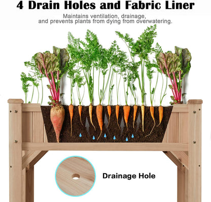 Raised Garden Bed with Legs 36.3X36.3X24 Inch -  Herb Planter with Divider Liner Flower Herb Wood Planter with Storage Shelves for Backyard Patio Extra Gloves 3 Tools 8 Grow Area 20 T-Tag